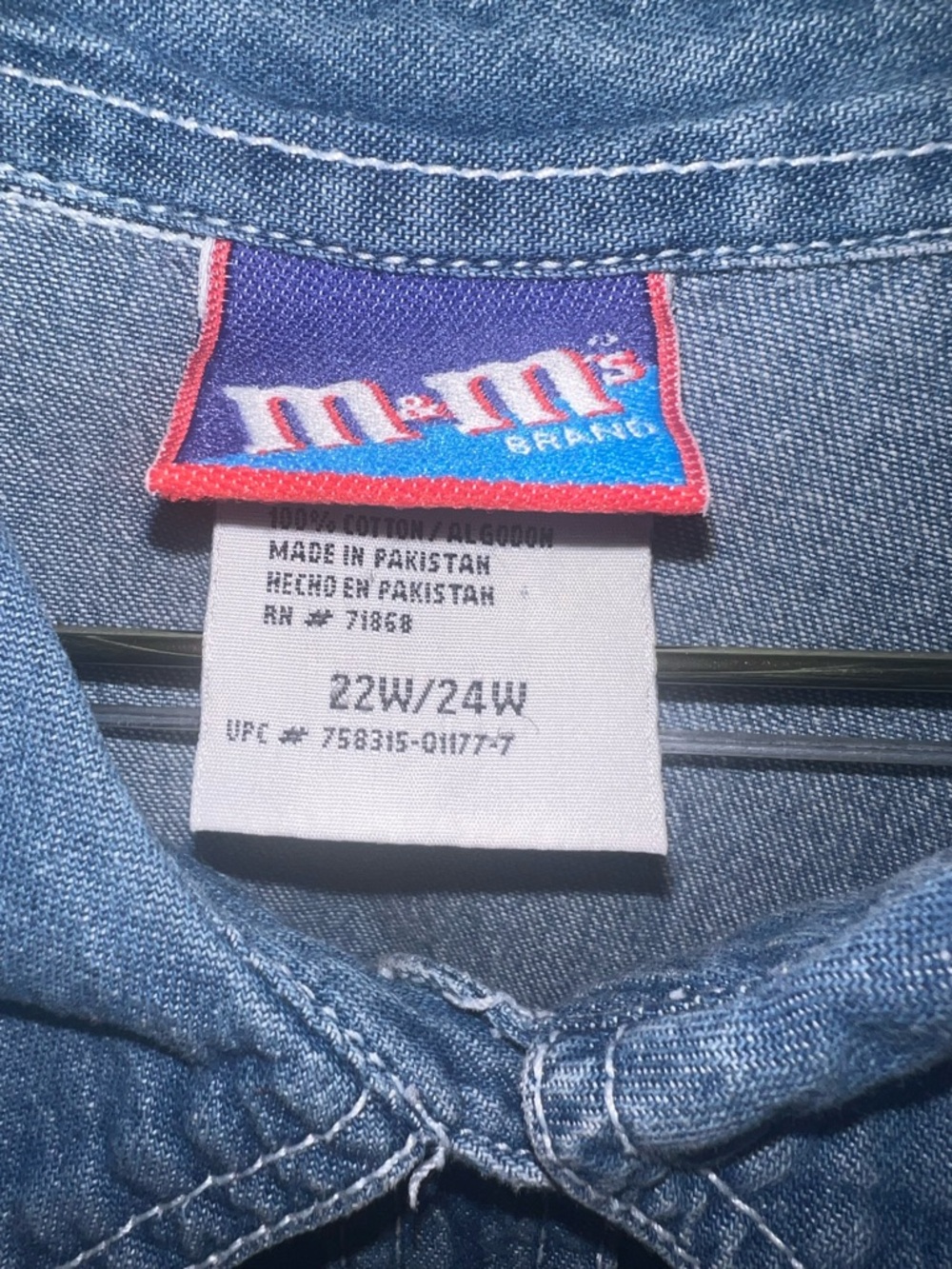 M&M’s Embroidered Denim Button Up Shirt Candy Characters Plus Size 22W 24W - Picture 11 of 12